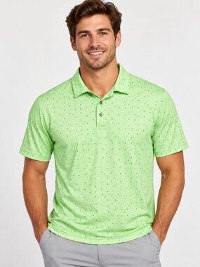 Etonic Men’s Performance Polo Shirt XL Green Micro Dot Golf Activewear Polyester